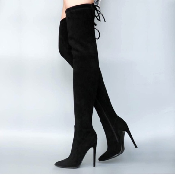 JOY IN LOVE Women's Microsuede Over The Knee High Heel Boots black boots - Picture 2 of 12